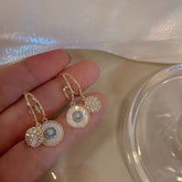 Diamond round earrings with blue flowers -YX0212G